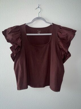 a new day Chocolate Brown Scoop Neck Ruffle Sleeve Top